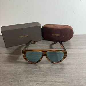 Tom Ford Tortoiseshell Brown Frame Sunglasses with Green Lenses